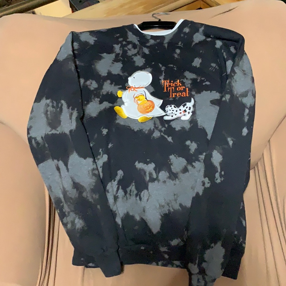 Custom Bleach Dye Crew Neck-Trick or Treat. Large.